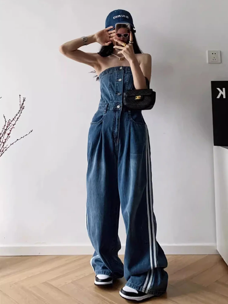 

American Sle Denim Jumpsuit Women's Summer New Faion Spicy Cool Girl Slimming High Street Long Pants Overalls