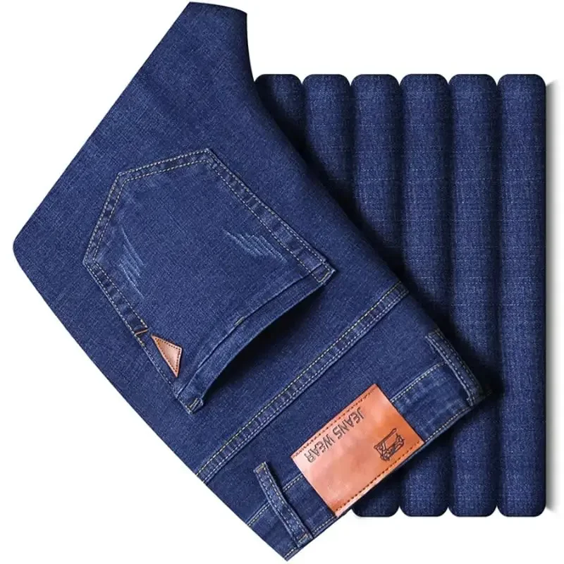 

Spring Mens Black Blue Pants Pure Color Stretch Jeans Street Casual Slim Fit Trousers Male Vintage Wash Skinny Jeans for Men