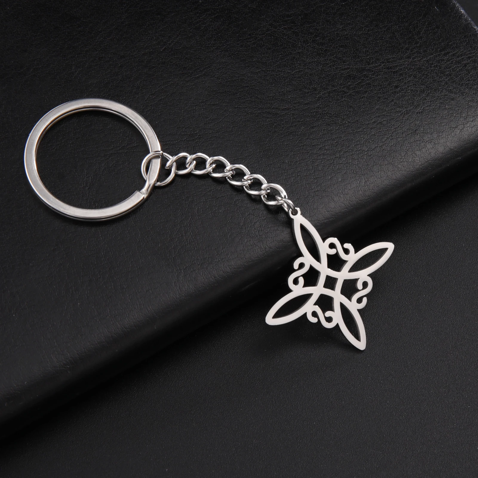 Witchcraft Cross Pendant Keyring Eternal Amulet Jewelry Gift Witch Knot Keychain Stainless Steel Vintage Wicca