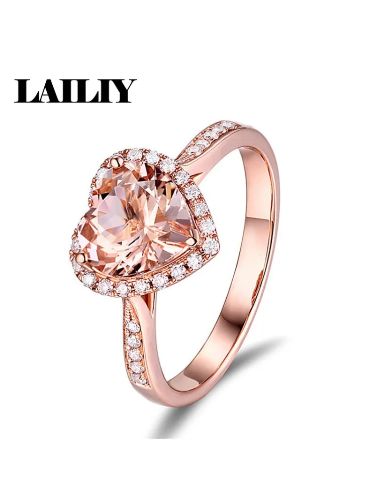 925 Sterling Silver Rose Gold Morganite Heart Ring for Women
