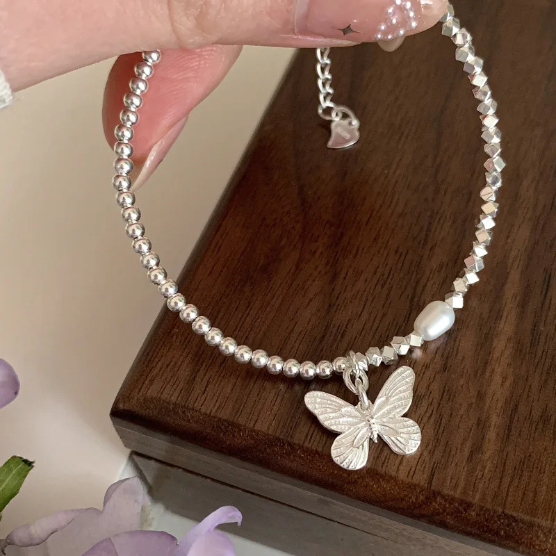 VENTFILLE 925 Sterling Silver Butterfly Texture Pearl Bracelet for Girl Bead String Design Fashion Jewelry Gift Dropshipping