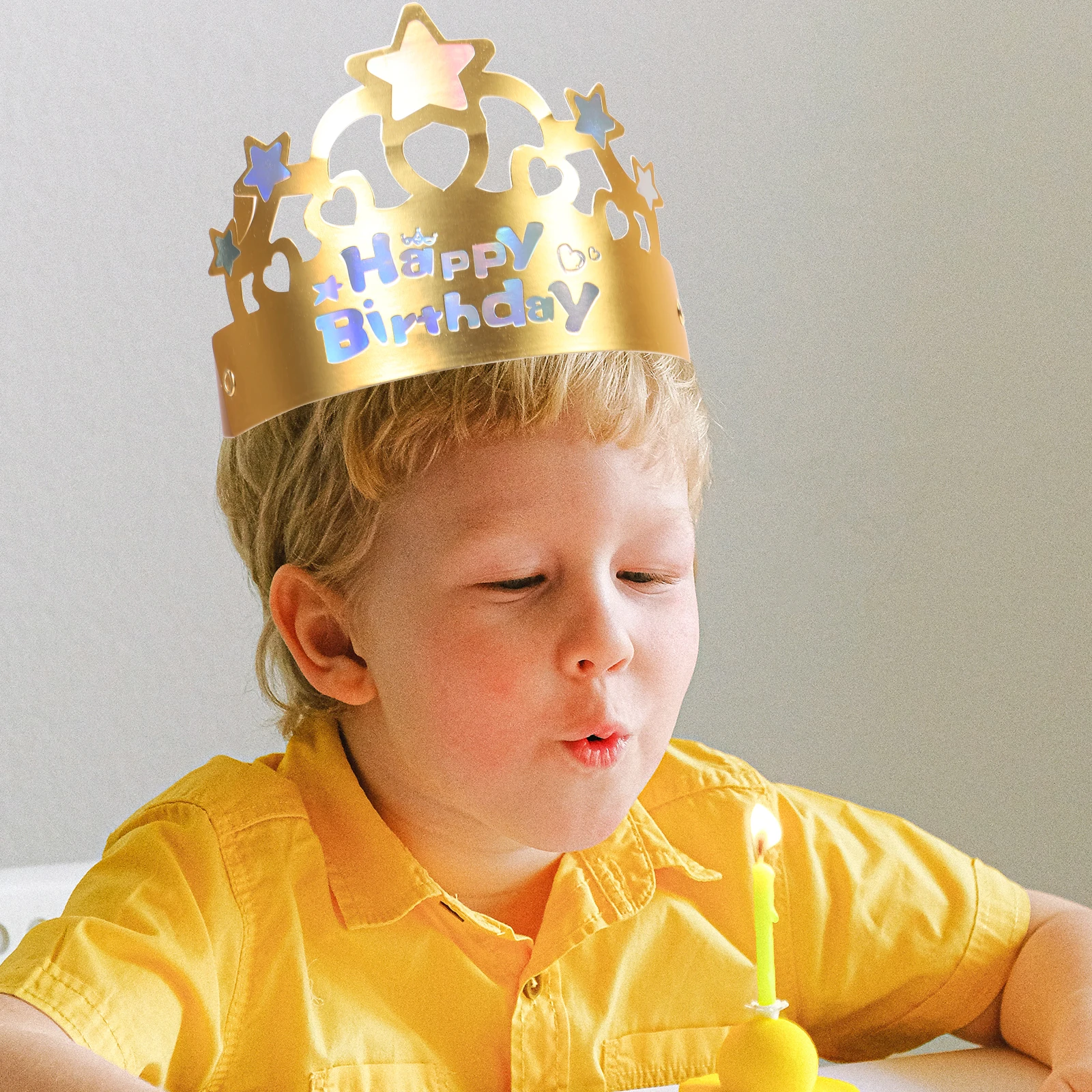 

50pcs Golden Birthday Hats Foldable Paper Crowns Kids Toddler Party Supplies Celebration Decorations Design