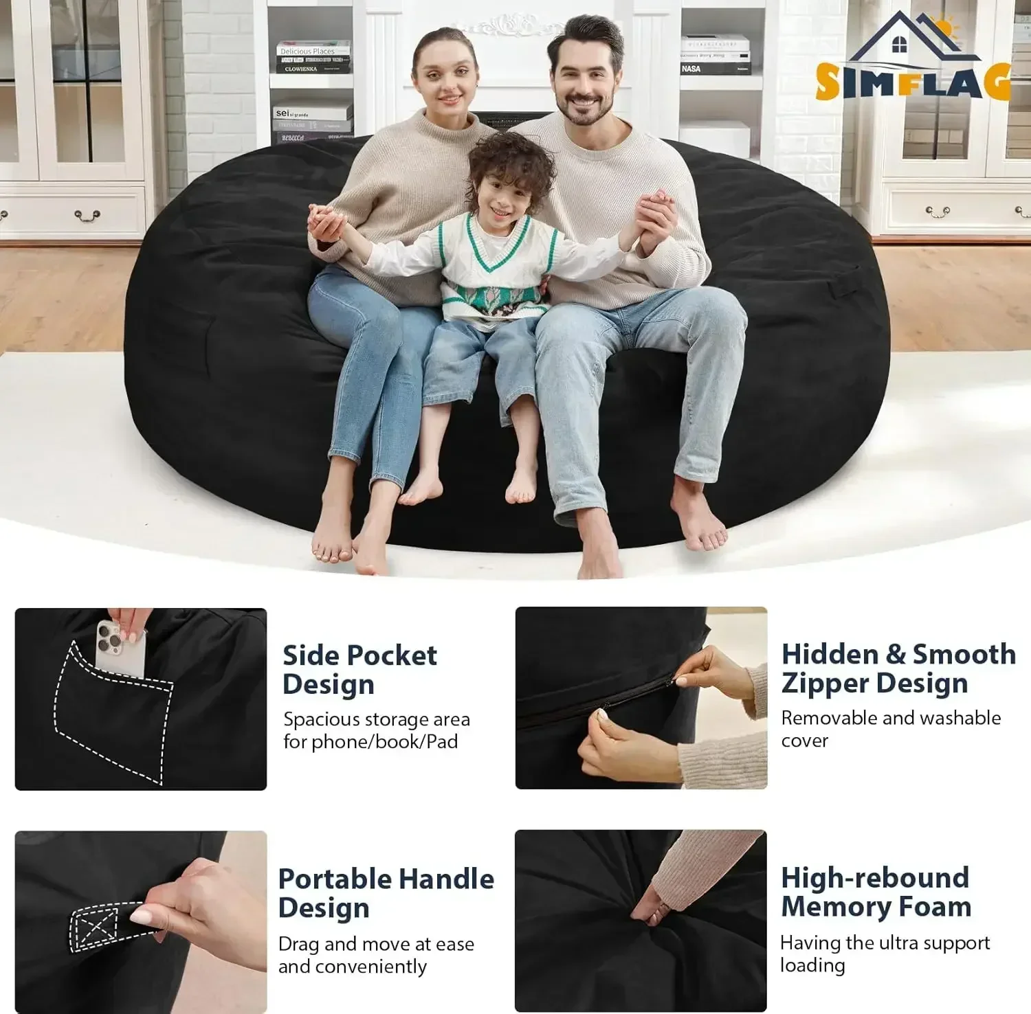 [Discounted Price, Hot Sale!]7FT Bean Bag Chair, Memory Foam Filling Bean Bag Chairs with Velvet Cover, Removable and Machine Wa