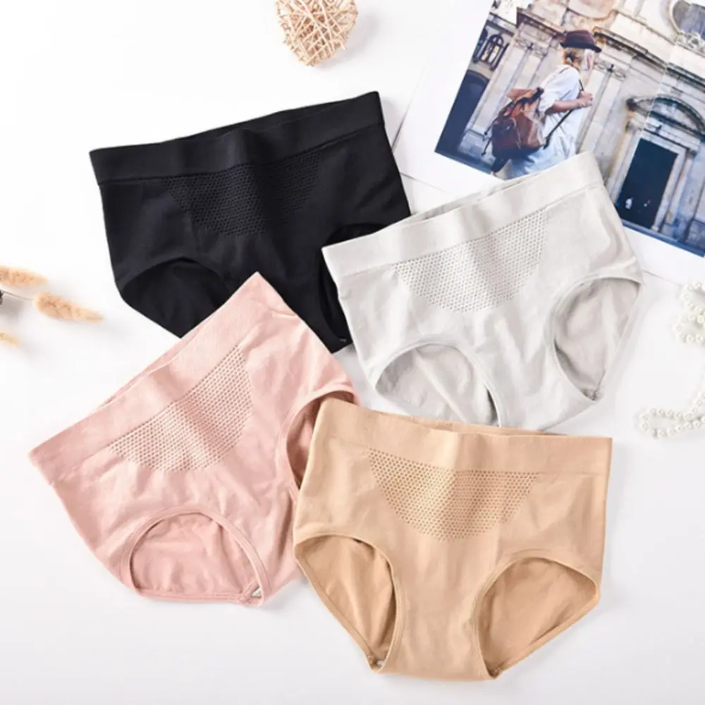 

5PCS Elastic Mid Waist Simple Underpants Panties Solid Color Seamless Briefs Cotton Crotch Women Underwear Gift