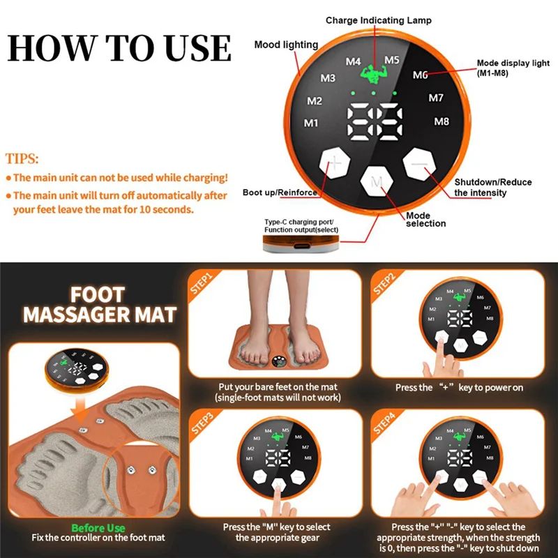【COMELY】Smart Foot Massage Mat 3D Remote Control Improves Blood Circulation, Muscle Relaxation 29 Adjustable Pressure Points Lev