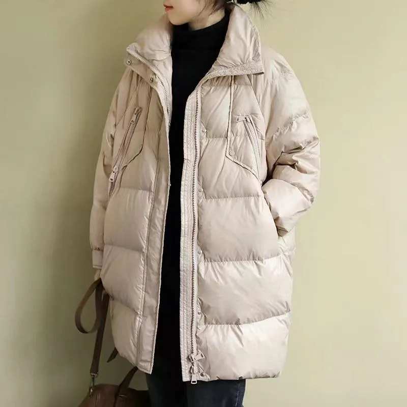 Doudoune mi-longue pour femme avec col en fourrure, vêtements pour femmes, optique, manteau grande taille, hiver, nouveau, 2023