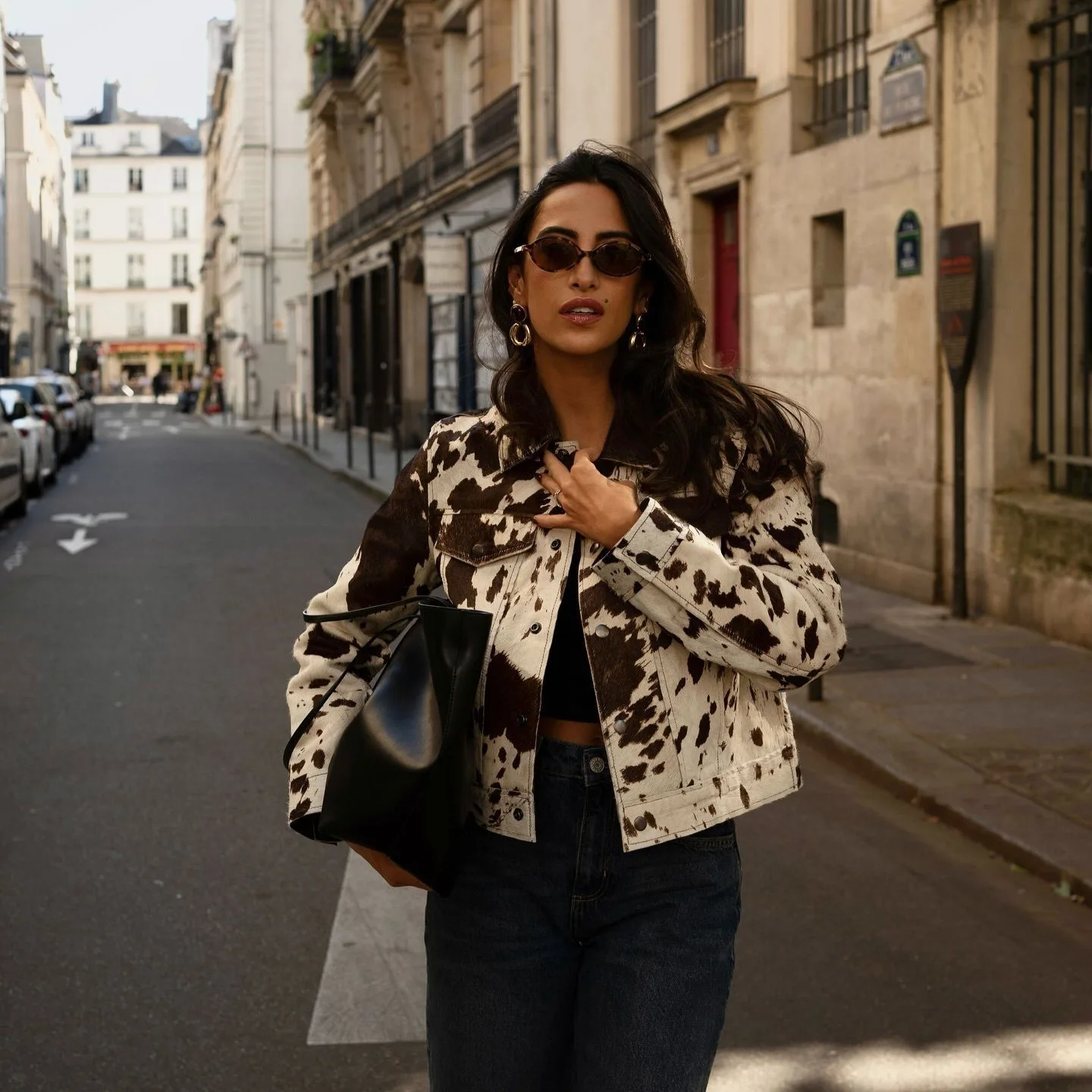 

Women's Spotted Printed Cropped Jacket Coat Retro Lapel Single-breasted Casual High Street Outerwear Fall Winter New Jacket