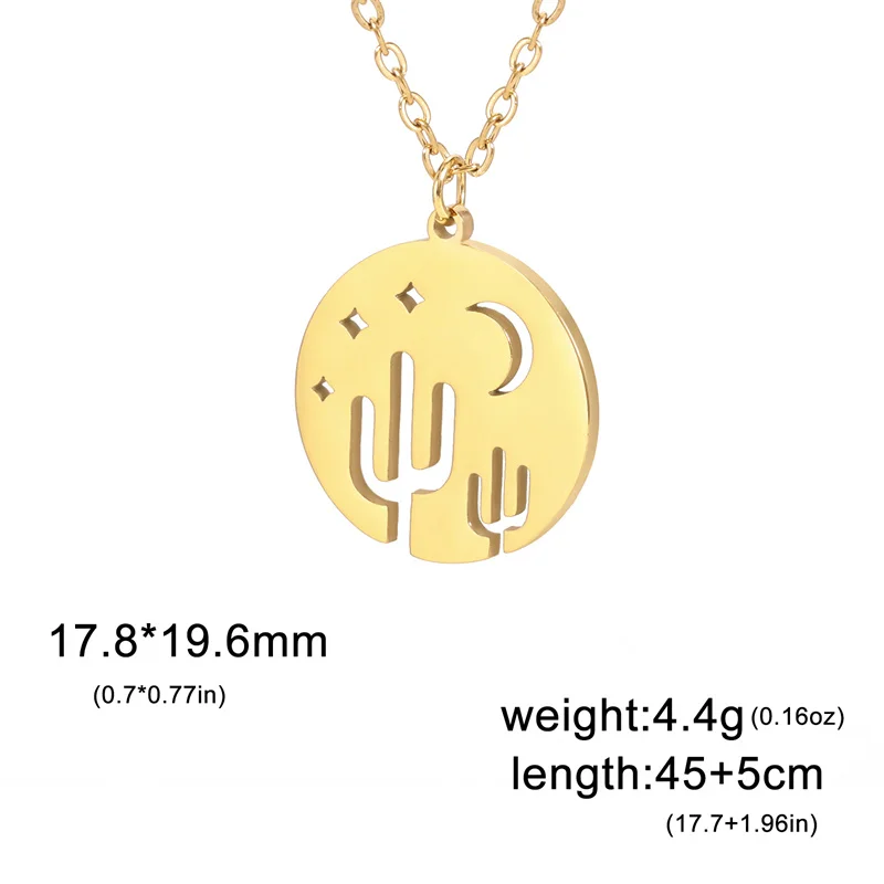 Klassische Goldfarbe Edelstahl Halskette für Frauen Kette Halsreif Mond Kaktus Anhänger Halskette Schmuck Geburtstags geschenk Großhandel – Detail 16