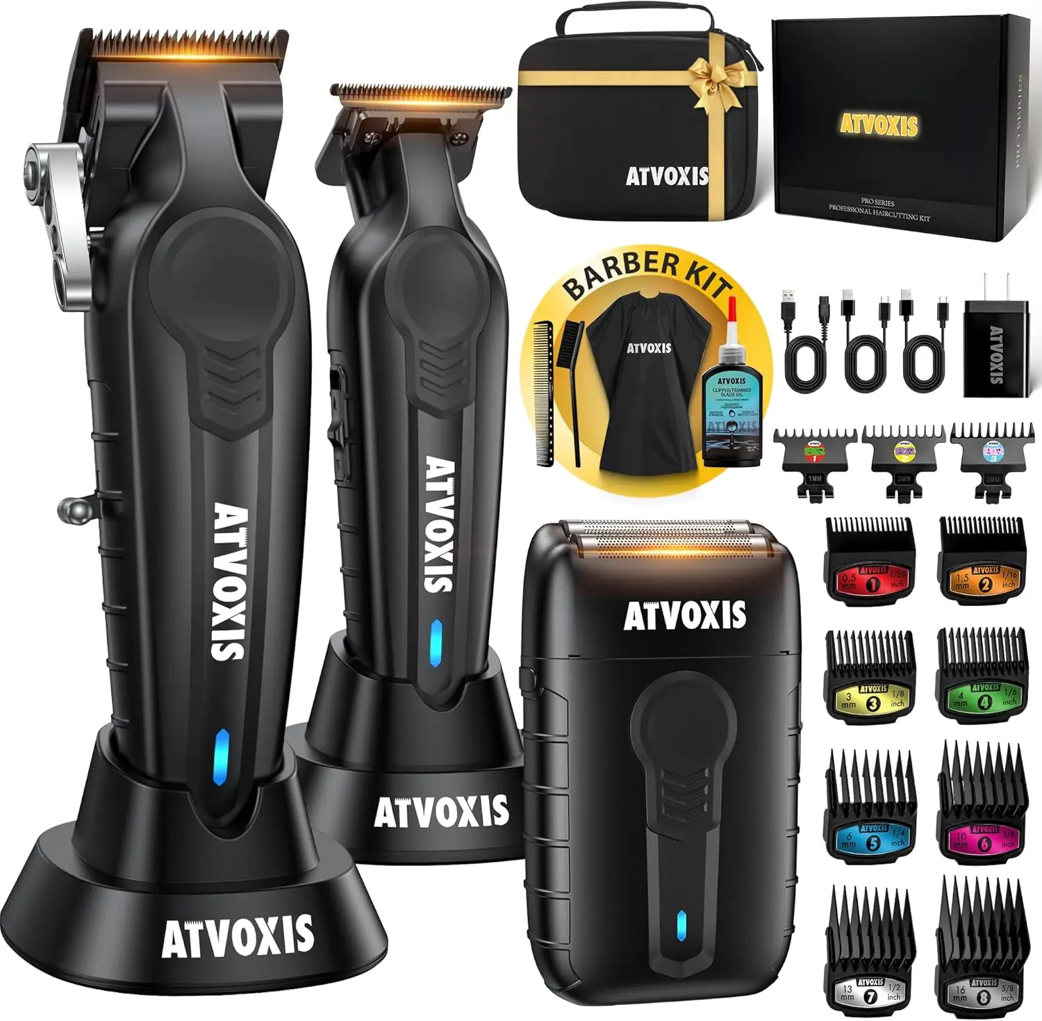 

Professional Hair Clippers for Men, Cordless Trimmer Set, Barber Cutting Kit