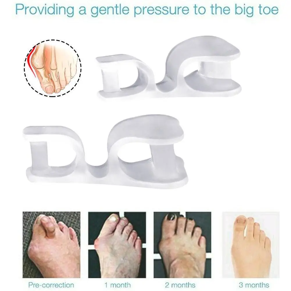 1pair Silicone Gel Straightener Two Hole Toe Separator Fingers Protector Bunion Adjuster Hallux Valgus Foot Care  ﻿