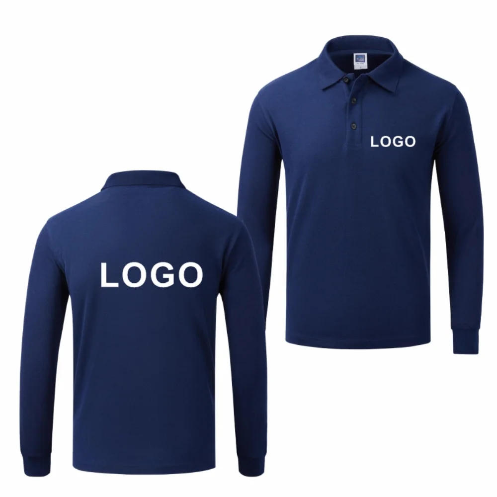 

New Classic Print Men Women Long Sleeve Polo Custom Company Logo Business Lapel Shirt Print Team Design Casual Solid Color Tops