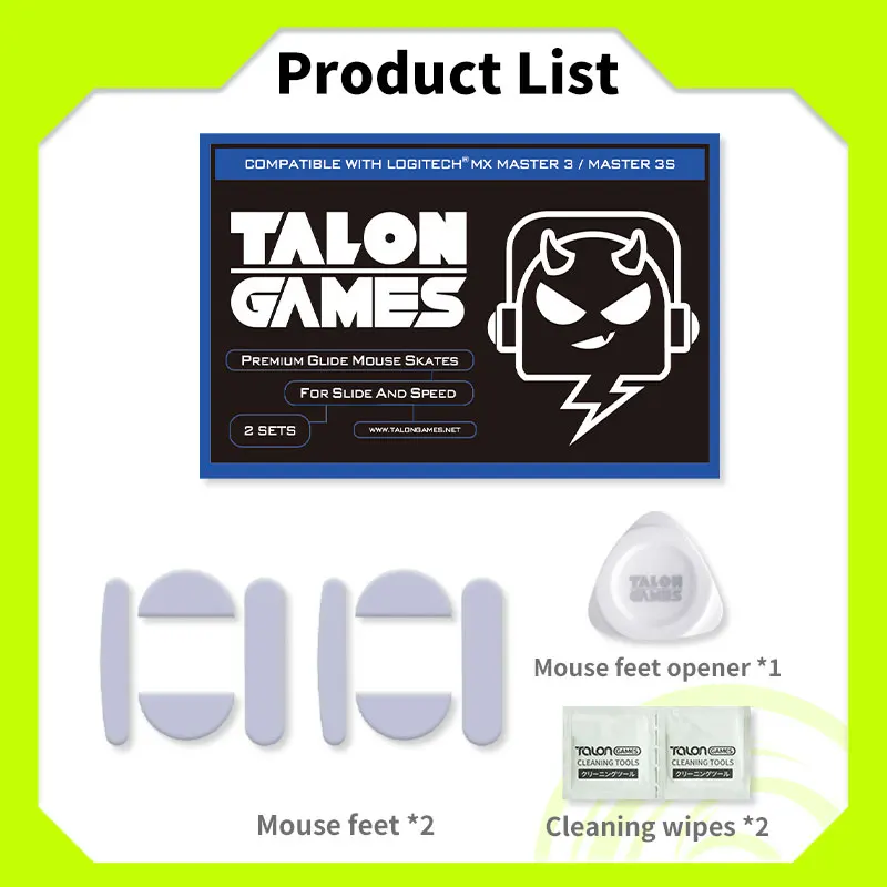 2 set TALONGAMES sepatu roda Mouse kaki Mouse abu-abu terang kustom tepi melengkung untuk Logitech MX Master 3 / 3S pengganti kaki Mouse