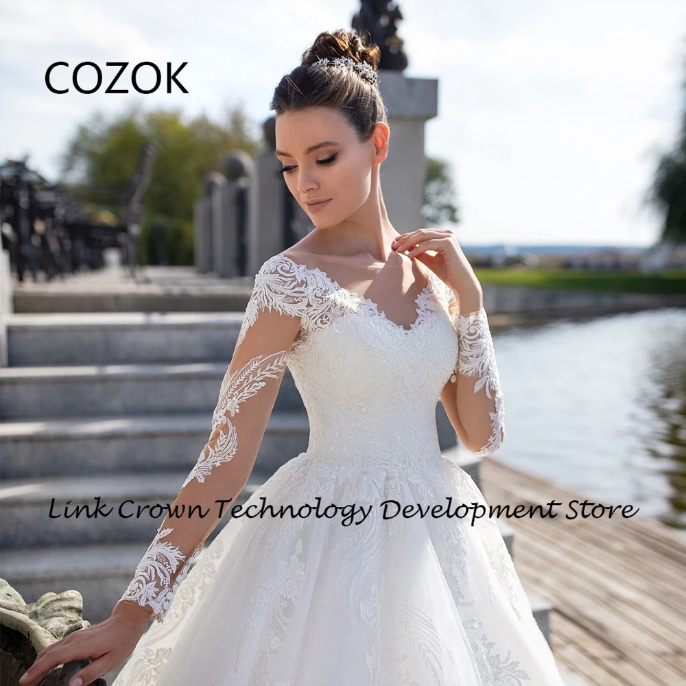 COZOK-Robes de mariée sans bretelles avec dentelle, manches longues, patients, quoi que ce soit, nouveau, été 2024, ligne A, tulle doux, bouton éducatif