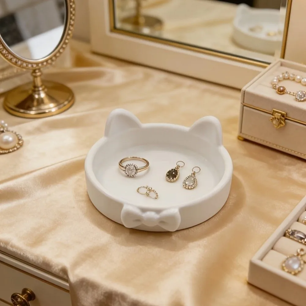 3D Printed Bow Jewelry Plate Paw Print-Like Base Cute Cat Ear Storage Trays Ornaments Non-Slip Jewelry Holder Vanity Tray
