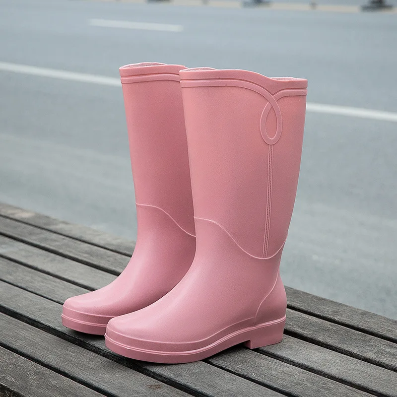 Spring Rain Boots Long Barrel Plus Velvet Warm Rain Boots Women\'s Fashion Coat Non-Slip Waterproof Shoes Kitchen Rubber Shoes