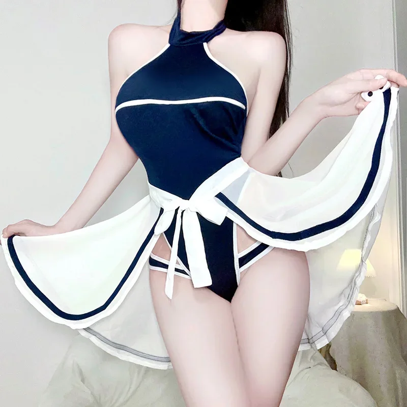 مثير أكمام مفتوحة المنشعب داخلية النساء إغراء فتاة المدرسة تأثيري بذلة عباءة مجموعة المثيرة الملابس الداخلية الجنس الاباحية ازياء #6