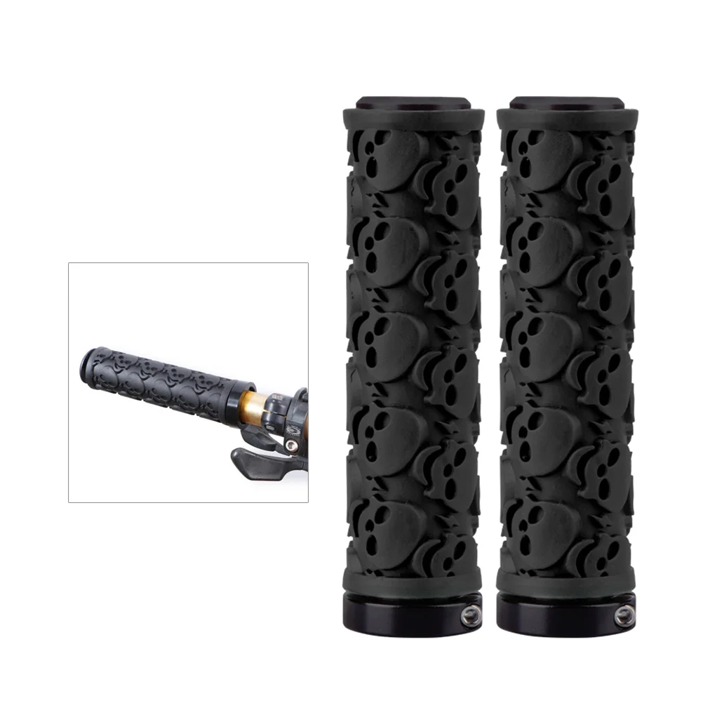 Handle Grips Skull Pattern Carved Wear-resistant Rubber Handlebar Anti-slip Electric Bike