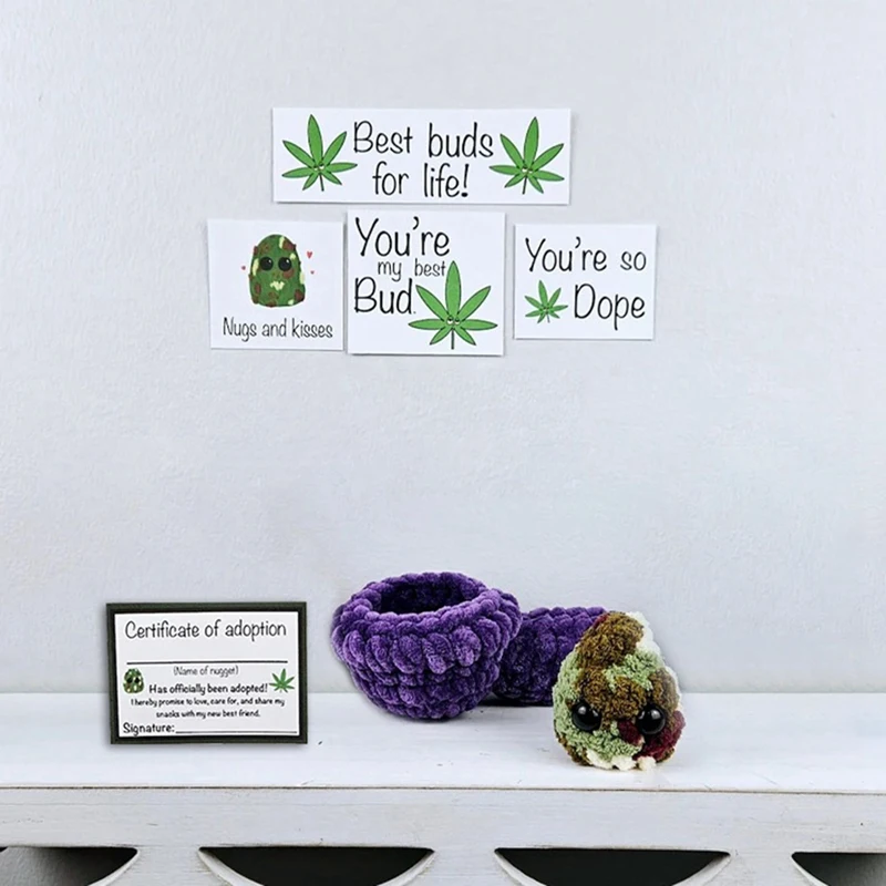 2 Piece Adopt A Weed Plushie, Smoke Bowl And Weed T Plushie, Little Weed Plushie, As Shown 2Inch Plush Toy With Certificate