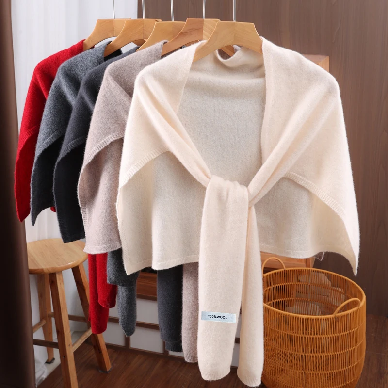 

Весенняя новинка: Женская накидка-шарф из 100% шерсти премиум-класса, вязаная, с защитой шеи и плеч, имитация воротника, модель 2026