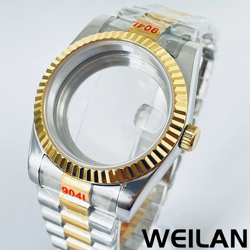36 mm 40 mm kast met presidentiële armband, saffierglas kristal geschikt voor NH34, NH35, NH36, NH70, NH72, ETA 2824,PT5000