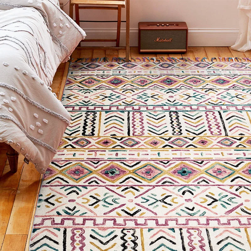 India Imported Wool Carpet Bohemian Handmade Rugs for Living Room American Tassel Bedside Floor Carpets Turkey Thick Area Rug