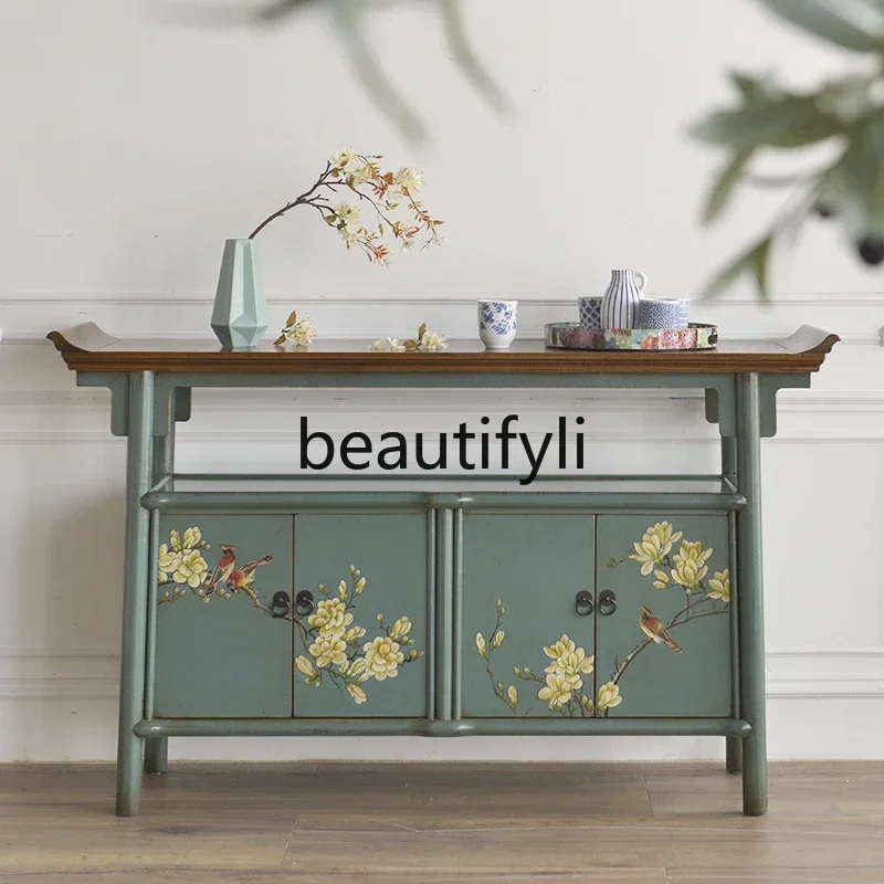 

D06Nuovi fiori letterari cinesi dipinti a mano, soggiorno, armadietto decorativo per armadietto laterale da pranzo, armadietto