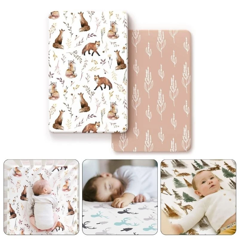 

M76C 2Pcs/set Baby Fitted Bassinet Sheet for Basket Changing Pad Sleeve Fitted Sheets Mattress Cover for Bed and Bassinets