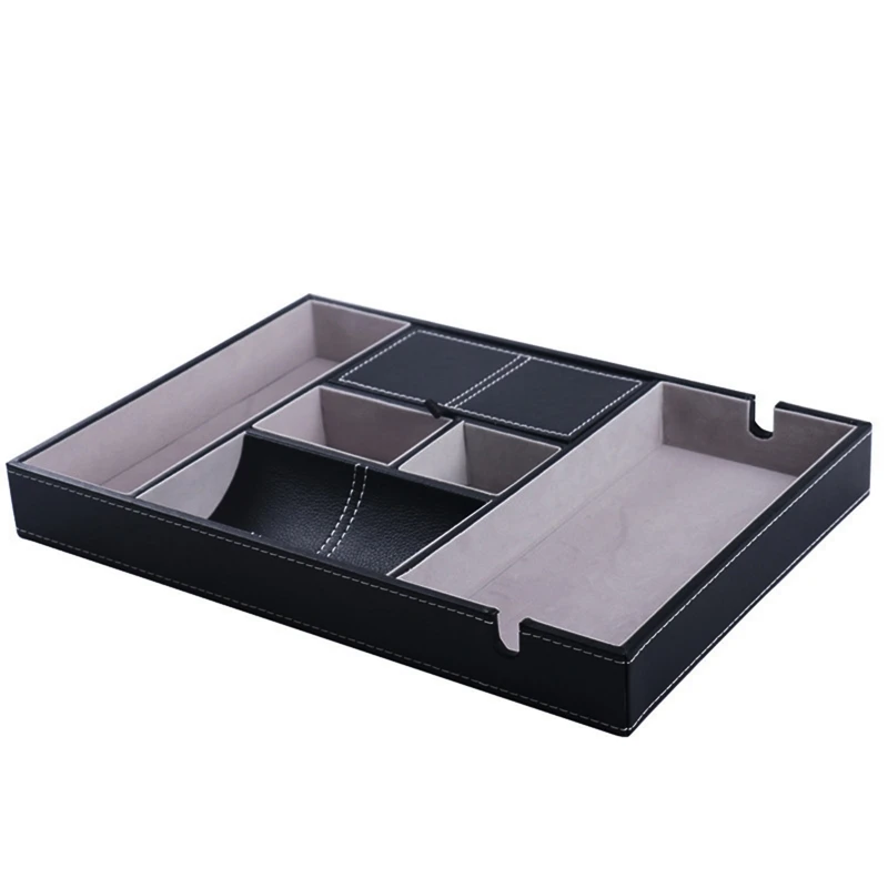 Valet Tray for Men EDC Nightstand Table Charging Station Catch All Dresser Tray Soft Velvet Interior PU leather Practical Gift