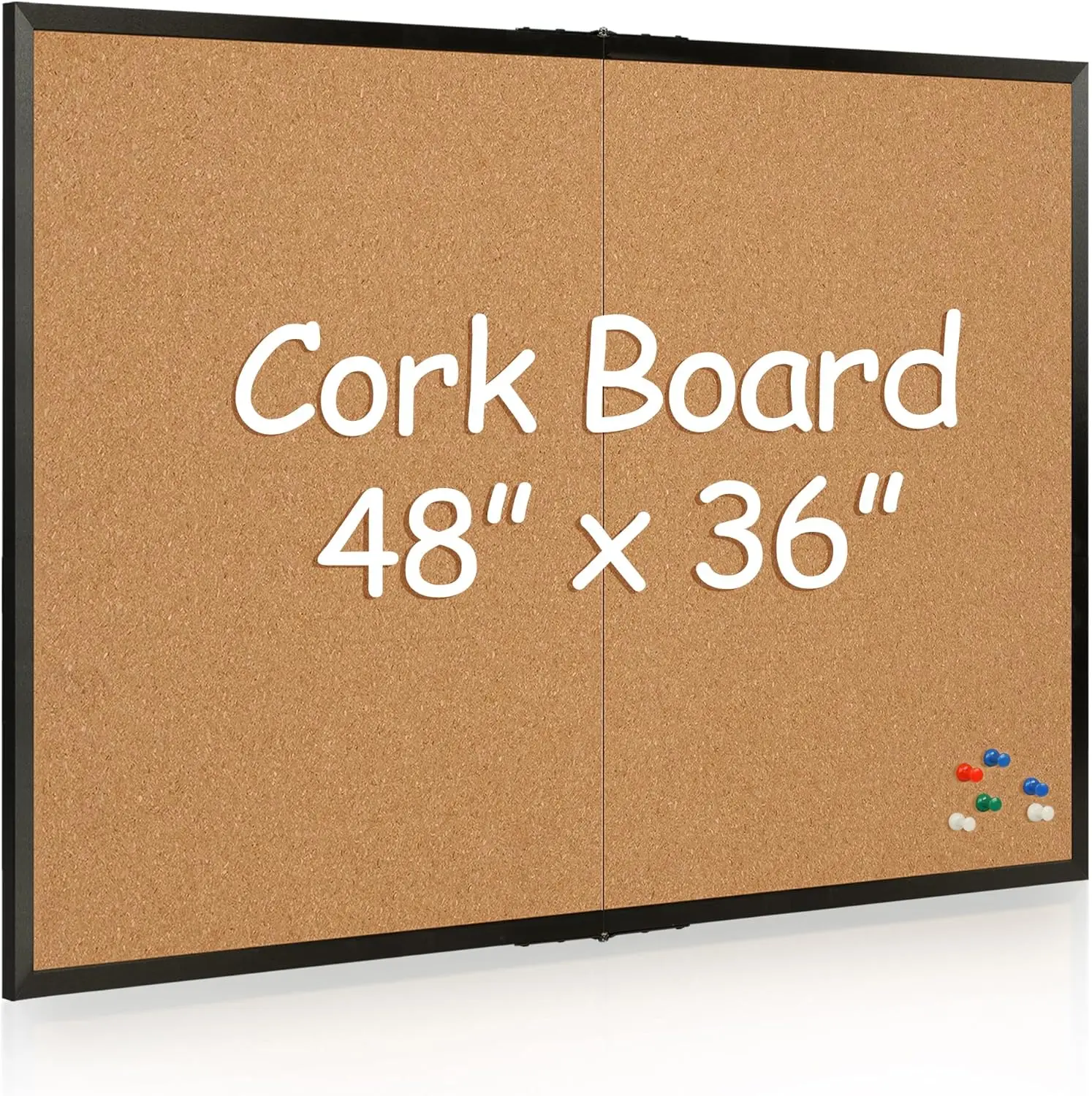 

36x48 Black Wood Framed Cork Bulletin Board, Foldable Wall Mounted Pin Board with Push Pins for Office, Home & School