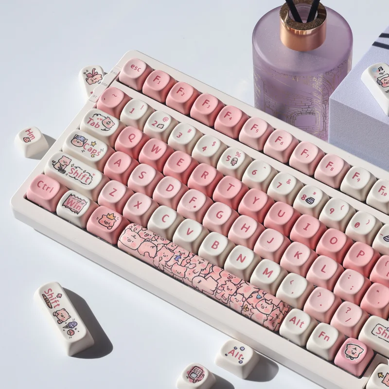 

Pink Piggy Keycap Cartoon Cute MOA PBT Square Sublimation Ningzhi 68 75 98 S99 104 For Mechanical Keyboard Cute Keycaps