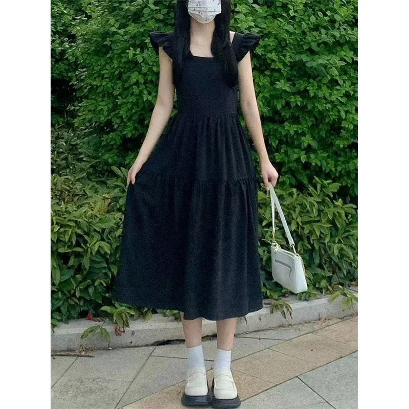 Summer 2024 New Women's Black Dress with Small Flying Sleeves and Hepburn Style Long Dress French First Love Tea Break