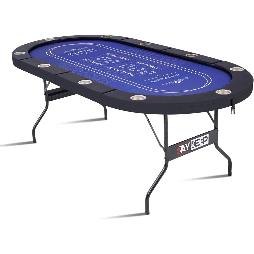 Portable Casino Leisure Card Board Game Table with Cup Holders and Padded Rails for Game Room (Black)