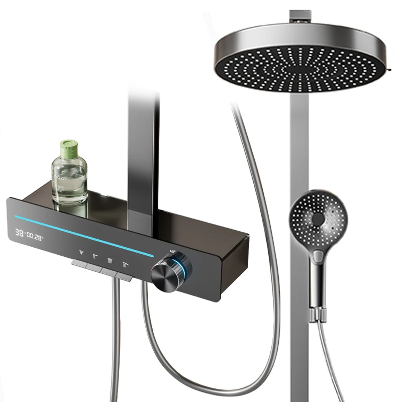 

Shower head set for household use, all copper bathroom, shower piano, digital display, pressurized bathroom shower head