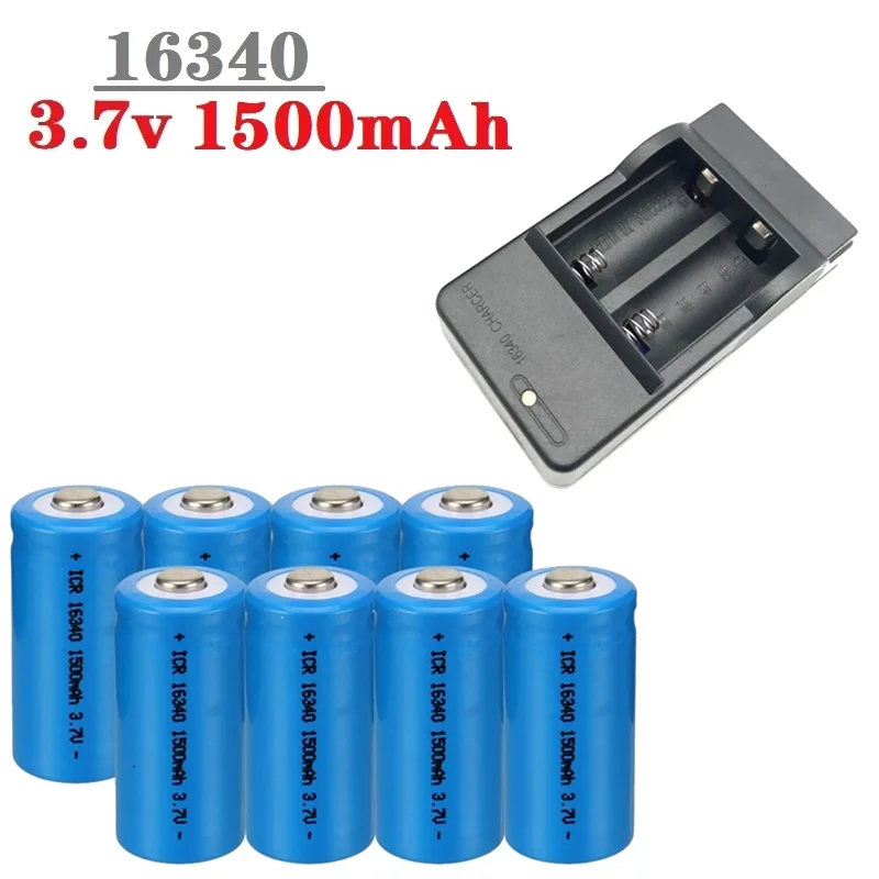 16340 CR123A Battery 3.7V 1500mAh Rechargeable Li-ion Batteries for LED Flashlight Travel Wall Charger for CR123A 16340 Battery