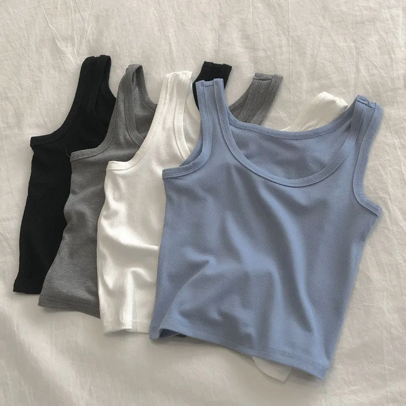 Women's Solid Color Sleeveless Tops, Round Neck Casual Camisole, Ready Stock