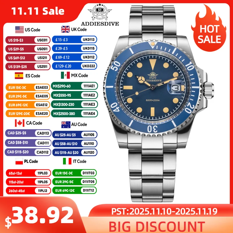 ADDIESDIVE Men's Stainless Steel Watch Ceramic Bezel Mineral Glass Luminous Waterproof Man Watch Fashion Quartz Watches For Man