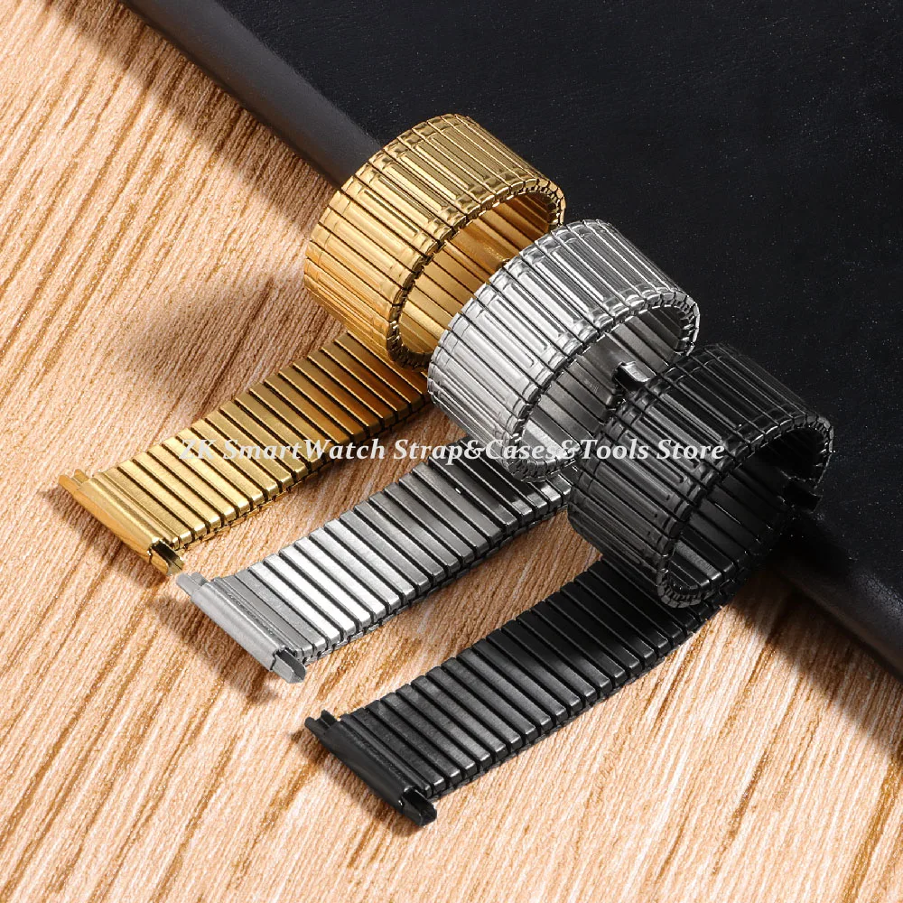 16 To 22mm Stainless Steel Watch Strap Elastic Stretch Bracelet Band Metal Expansion Belt Silver Gold Black Wristband with Pins