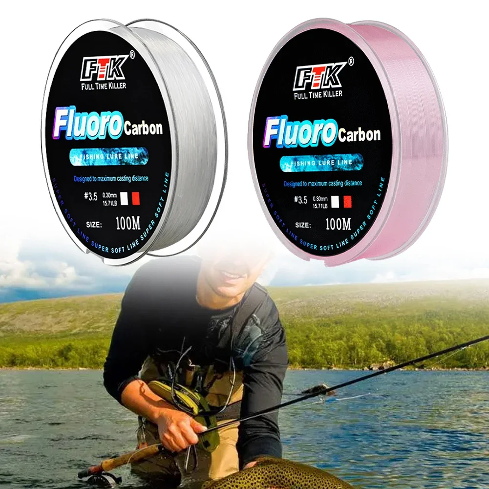 1 Roll 100m Fluorocarbon Fishing Line 4.13-34.32LB 100% Fluorocarbon Fiber Leader Carp Fishing Line Super Soft Line High Quality