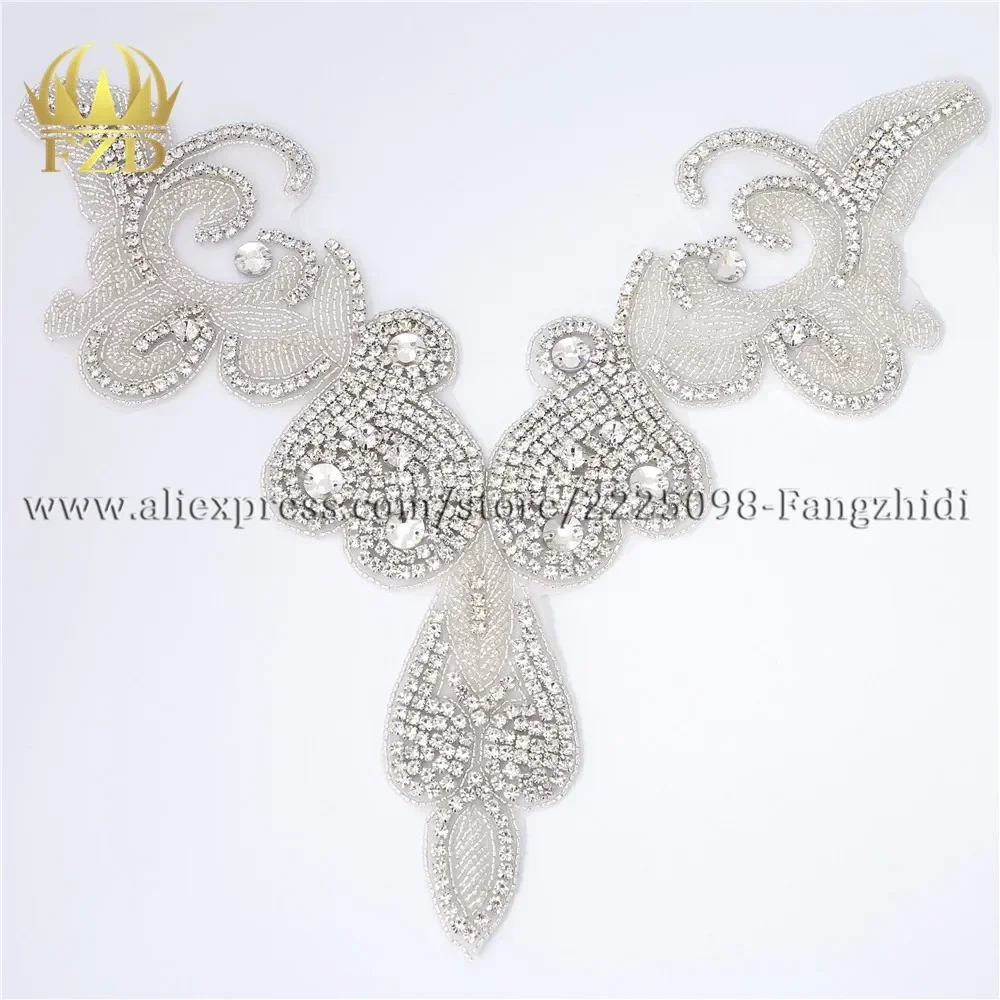 (1piece) Flatback Motif Appliques Iron On Wedding Crystals Clear Base Clear Rhinestone Stras Patches For Sash Belt DIY Trimming