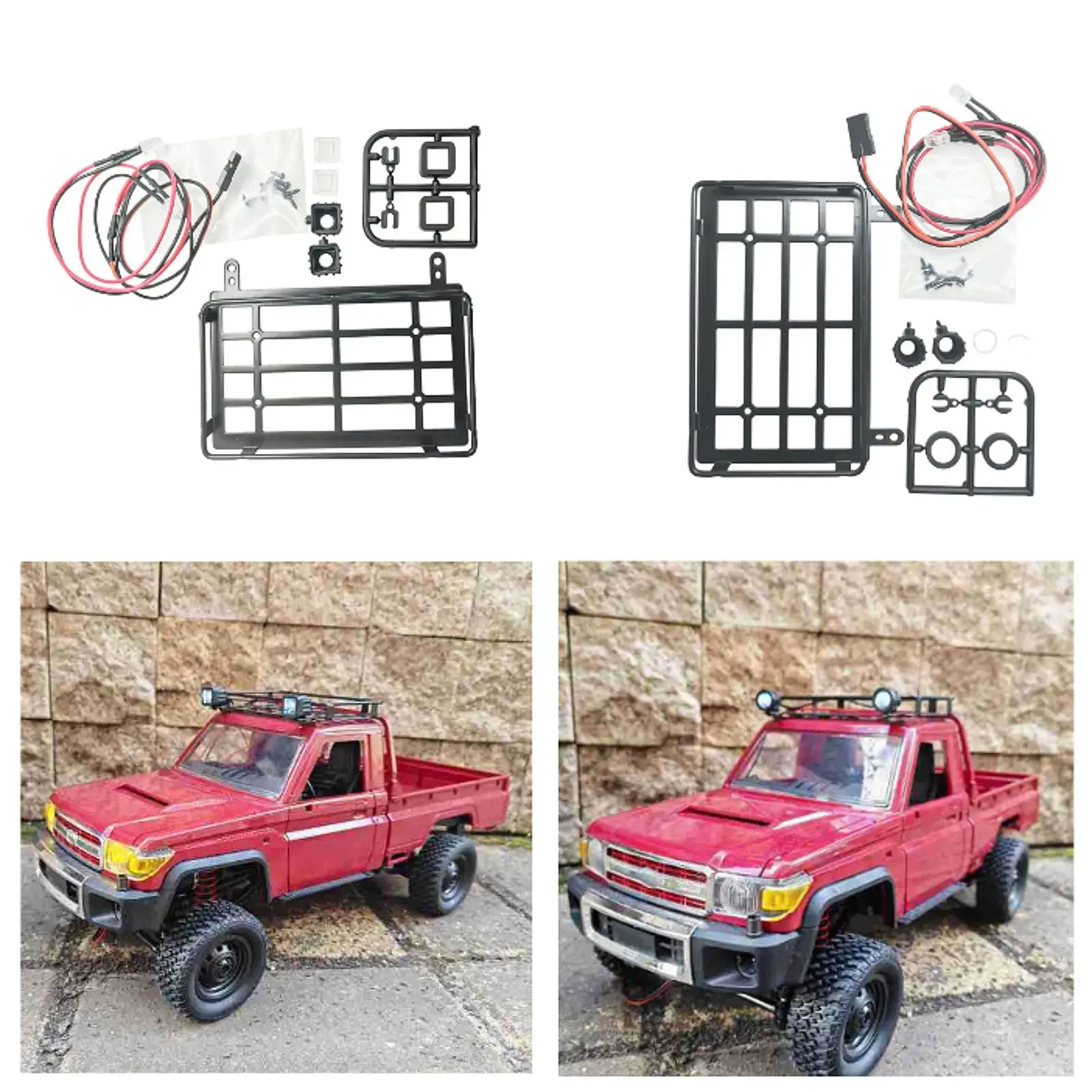 RC ルーフ荷物ラック 2LED ライトアクセサリー付き MN82 1:12 RC クローラーカー用