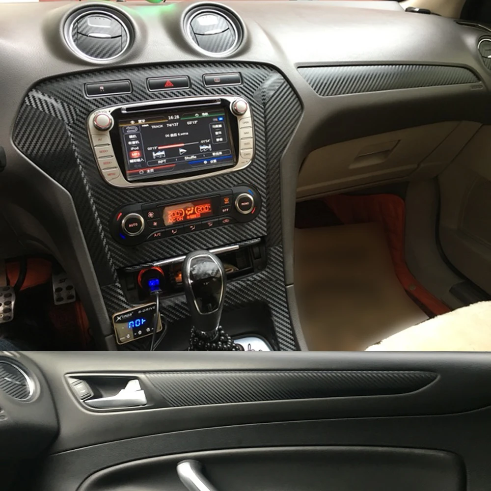 Carbon Fiber Interior car Sticker For Ford Mondeo Fusion 2011-2013 Central Console Gear Shift Panel Door Handle Cover Trim