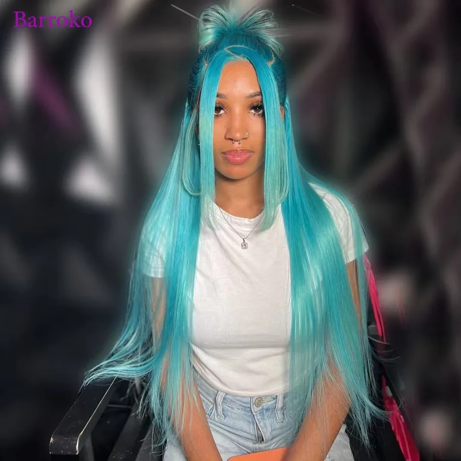

Light Blue 613 Colored 13X6 Lace Frontal Wigs 100％ Human Hair Straight Transparent 5x5 Lace Wig For Black Women Pre Plucked Hair