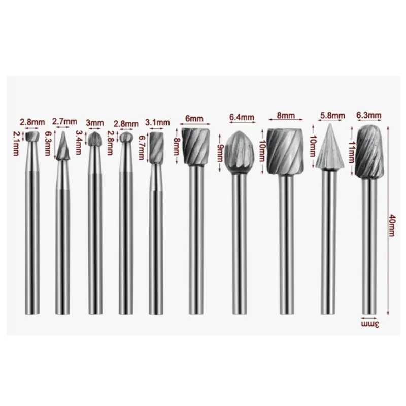 10pcs High-Speed Rotary File for Cutters Metal Rotary File Set Coarse-Tooth Engraving Milling Cutters Woodworking Tool