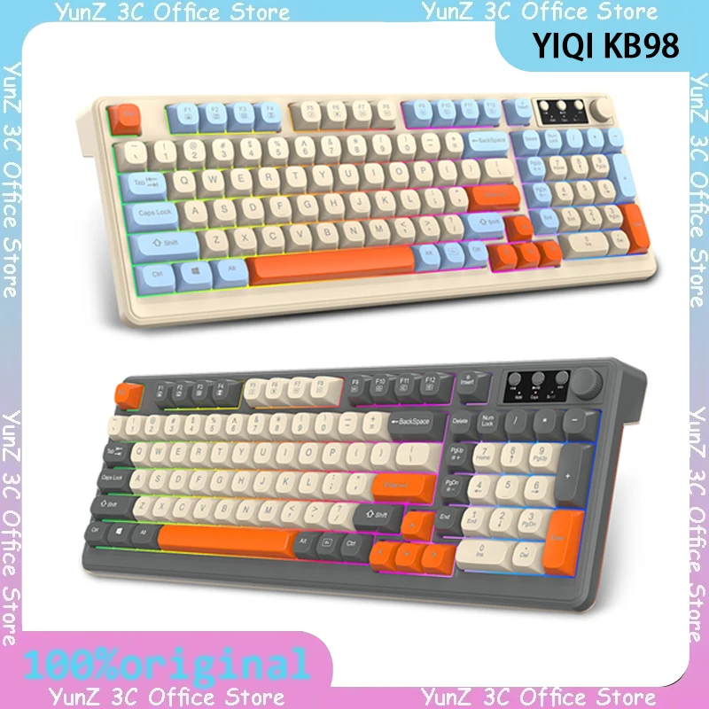 

YIQI Wireless Gaming Keyboard 98 Keys Tri-Mode Bluetooth 2.4G Wired RGB Backlit with Large Battery PBT Keycaps Knob Office