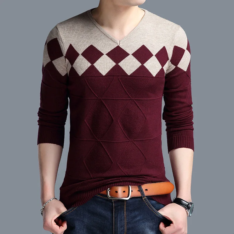 ZOEQO Men's Sweater  Winter Slim Fit Stylish New V-neck Sweaters Male  Casual Wool Pullover Sweater Men Casual V-Neck Knitted