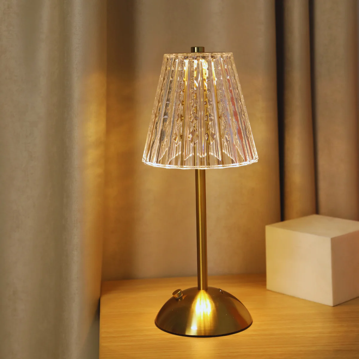 Lámpara de escritorio de cristal LED ajustable, control táctil, ajuste tricolor, con carga USB para decoración del hogar y iluminación nocturna