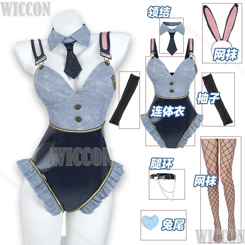 

Оригинальный костюм кролика для девочек, сексуальный комбинезон, наряд полицейского кролика, наряд для вечеринки на Хэллоуин, женский костюм для ролевых игр, парик, комплект