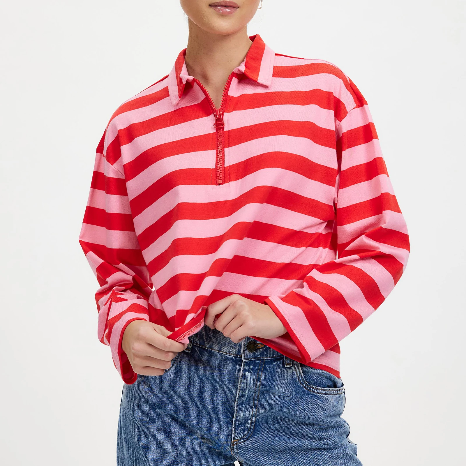 Gaono Women Striped Long Sleeve Tee Top Lapel Collared Shirt Y2k Oversized Color Block Casual Loose Pullover Streetwear