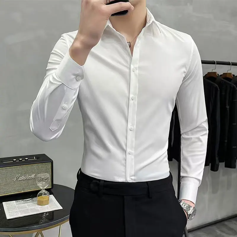 New wrinkle-resistant men\'s shirt long sleeve dress slim-fit free ironing social business formal wear easy to take care of