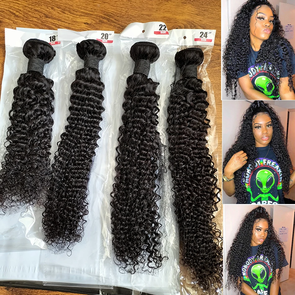 Raw Indian Kinky Curly 3 4 Bundle Deals 100% Remy Human Hair Kinky Curly Bundles 95G 8-32 Inch Natural Hair Extension Jerry Curl